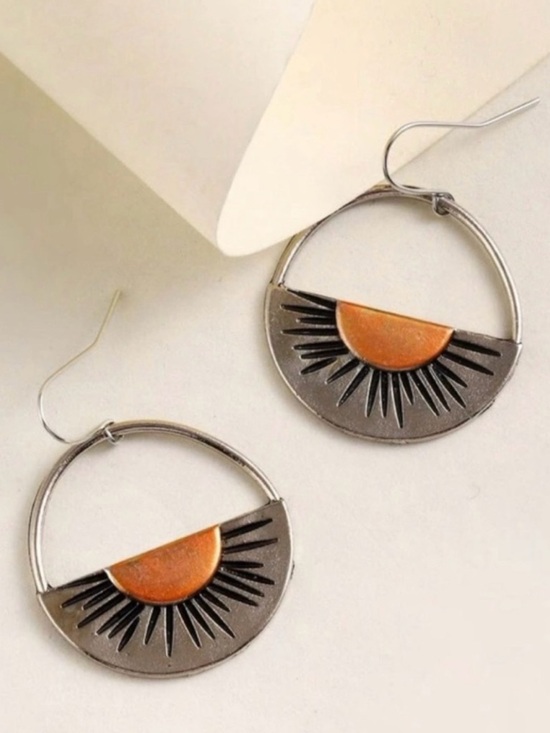 Jewelry - “Copper Sunrise” Tribal Ethnic Sunset Sunburst Sun Semicircle Celestial Earrings